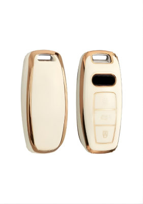 Audi Nano Key Cover, White-Gold, Compatible with A3 (2021-2022), A6L, A7, A8, Q8, E-Tron, C8, D5 Models, Luxury Protective Case - Audi