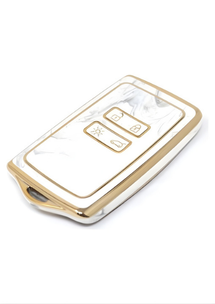 Ren Luxury Marble-Pattern Nano Key Cover, Gold-Framed White Design, Compatible with Ren Clio E-Tech, Austral, Megane E-Tech, Megane 4, Clio 5 - 2