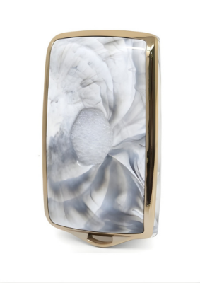 Ren Luxury Marble-Pattern Nano Key Cover, Gold-Framed White Design, Compatible with Ren Clio E-Tech, Austral, Megane E-Tech, Megane 4, Clio 5 - 3