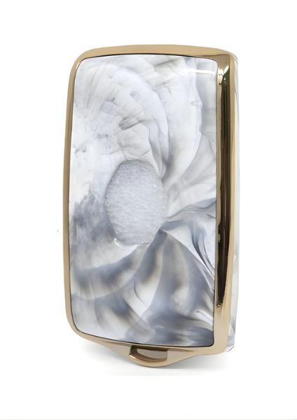 Ren Luxury Marble-Pattern Nano Key Cover, Gold-Framed White Design, Compatible with Ren Clio E-Tech, Austral, Megane E-Tech, Megane 4, Clio 5 - 3