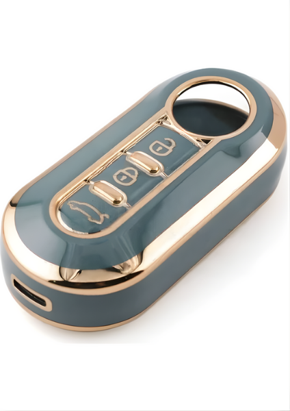 Fiat Luxury Nano Flip Key Cover, Gray-Gold Design, Compatible with Doblo, Ducato, 3-Button Premium Quality - 1