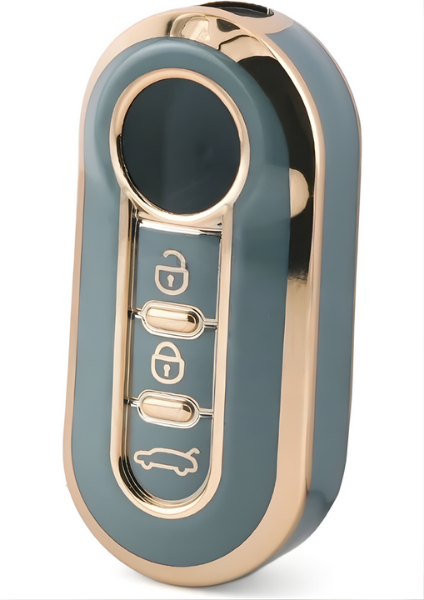 Fiat Luxury Nano Flip Key Cover, Gray-Gold Design, Compatible with Doblo, Ducato, 3-Button Premium Quality - 3