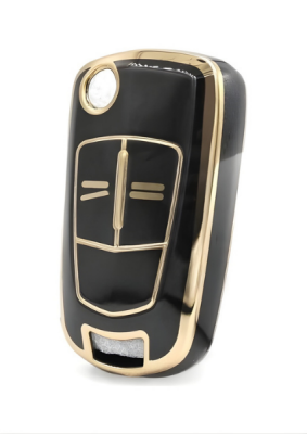 Opel Luxury Nano Key Cover, Black-Gold, 2-Button Premium Protector Compatible with Opel Astra H, Corsa D Models - Opel