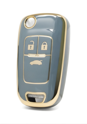 Opel Luxury Nano Key Cover, Gray-Gold Design, 3-Button Premium Protector, Compatible with Astra J, Insignia, Corsa, Chevrolet Aveo T300, Cruze - Opel