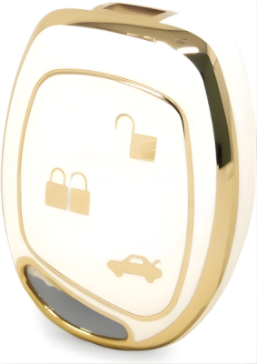 Ford Luxury Nano Key Cover, White-Gold Design, 3-Button Premium Protector, Compatible with Ford Fiesta, Mondeo, Focus, Transit, Fusion - Ford