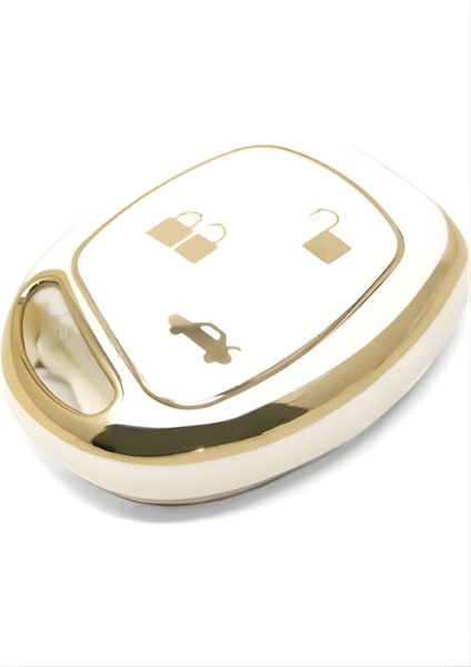 Ford Luxury Nano Key Cover, White-Gold Design, 3-Button Premium Protector, Compatible with Ford Fiesta, Mondeo, Focus, Transit, Fusion - 2