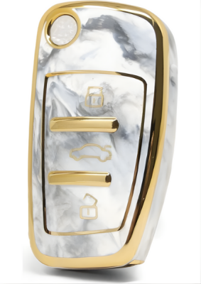 Audi Luxury Nano Marble Key Cover, White Marble Design with Gold Frame, Compatible with Audi A1, A3, A4, A5, A6, A7, Q3, Q5, Q7 Models - Audi