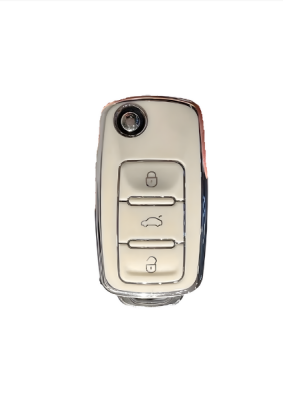  Volkswagen Luxury White-Silver Nano Key Cover, 3-Button Design, Premium Car Key Protector, Compatible with Volkswagen Tiguan, Jetta, Golf 5, Golf 6, Scirocco, Polo, Caddy, Transporter - 2