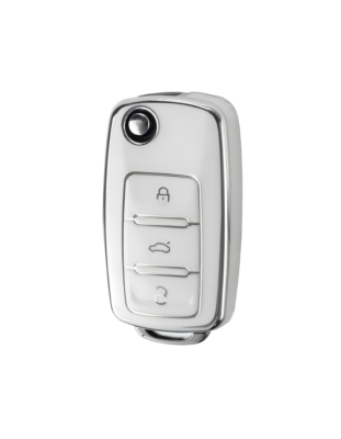  Volkswagen Luxury White-Silver Nano Key Cover, 3-Button Design, Premium Car Key Protector, Compatible with Volkswagen Tiguan, Jetta, Golf 5, Golf 6, Scirocco, Polo, Caddy, Transporter - Volkswagen