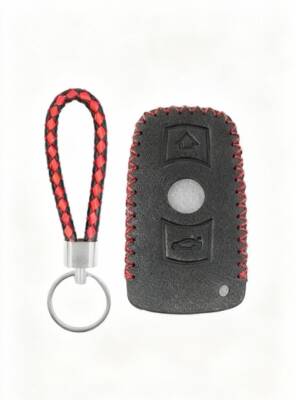 BMW Black Leather Key Cover With Red Stitching For E60, E90, E91, E92, M3, M5, X1, X5 - BMW