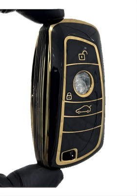 BMW Key Cover, Black-Gold, 3 Buttons, Compatible with 1, 3, 5, 7 Series, X1, X3, X4, X5, F10, F15, F16, F20, F30, F18, F25, M3, M4, E34 Models, Luxury Protective Case - BMW
