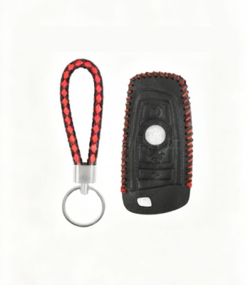 BMW Luxury Black Leather Key Cover With Red Stitching For F10, F15, F16, F20, F30, F18, F25, M3, M4 4-Button - BMW