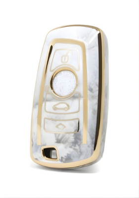 BMW Marble Pattern Gold Frame Nano Key Cover For 1 Series, 3 Series, 5 Series, 7 Series, X1, X3, X4, X5, F10, F15, F16, F20, F30, F18, F25, M3, M4 - BMW