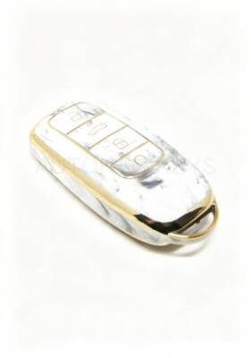 Chery Luxury Marble Pattern Smart Key Cover, White-Gold, 3 Button, Nano Coated, Compatible with Tiggo 8 Pro - 2