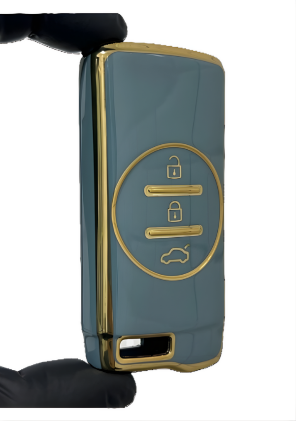 Chery Luxury Smart Nano Key Cover, Gray Gold Color, 3-Button Design, Compatible with Tiggo 7 Pro Models, Premium Protection Case - 1