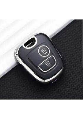  Citroen-Peugeot Nano Key Cover, Black-Silver, Compatible with 106, 107, 206, 207, 306, 307, 406, 407, C1, C4 - Citroen