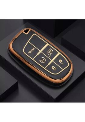 Dodge Luxury Black Gold Nano Protective Key Case Compatible with Renegade, Grand Cherokee, Chrysler Models - Dodge
