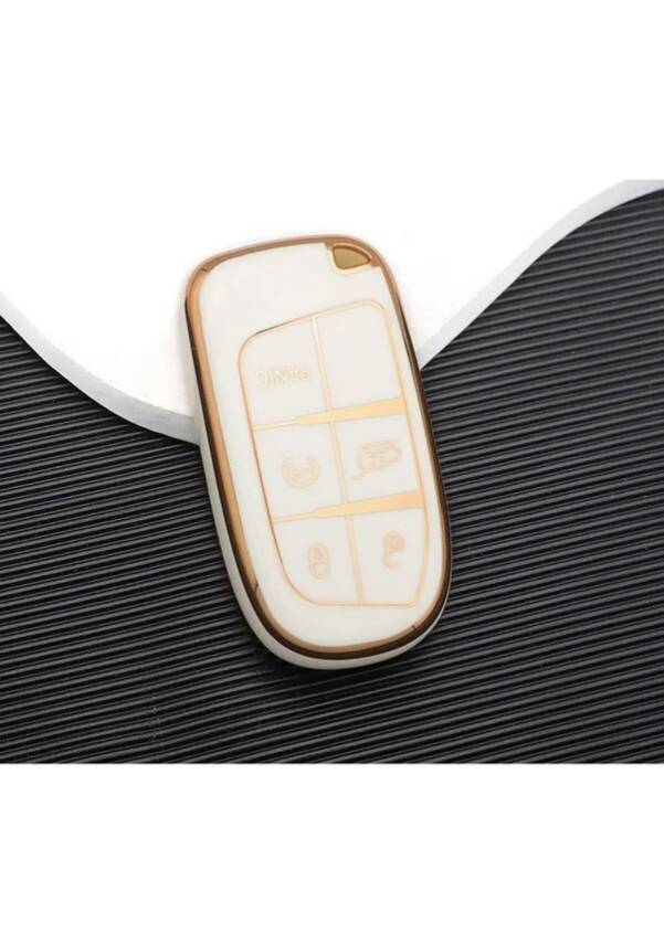 Dodge Luxury White Gold Premium Nano Protective Key Case Compatible with Renegade, Grand Cherokee, Chrysler Models - 1