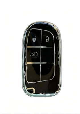 Fiat Luxury Black Silver Nano Design Key Cover For Egea Cross, 500X, 500L 3-Button - Fiat