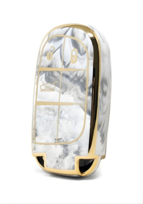 Fiat Luxury Marble Pattern Gold Frame Nano Key Cover For Egea Cross, 500 3-Button - Fiat