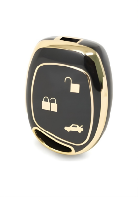  Ford Luxury 3-Button Nano Key Cover, Black-Gold Design, Compatible with Fiesta, Mondeo, Focus, Transit, Fusion — Premium Smart Key Protector - Ford