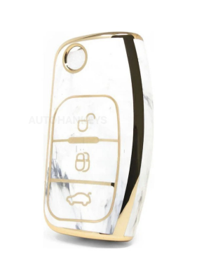 Ford Luxury Marble Design White Gold Smart Key Protective Case – Compatible with Focus, Fiesta, Kuga, Tourneo, Courier, C-Max, and B-Max Models - Ford