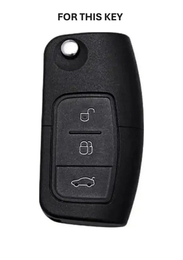 Ford Luxury Nano Key Cover, Black Silver Color, 3-Button Design, High-Quality Protective Case Compatible with Focus, Fiesta, Mondeo, C-Max, Courier Models - 2