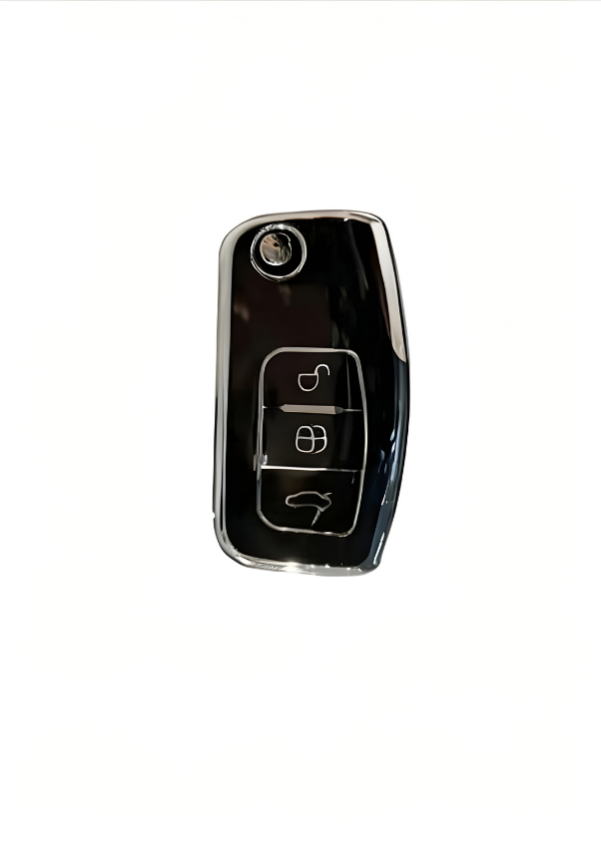 Ford Luxury Nano Key Cover, Black Silver Color, 3-Button Design, High-Quality Protective Case Compatible with Focus, Fiesta, Mondeo, C-Max, Courier Models - 1
