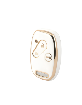 Honda Luxury 3-Button Nano Key Cover, White-Gold Design, Compatible with Civic FD6, CR-V, Accord — Premium Smart Key Protector - Honda