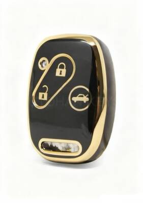 Honda Luxury Nano Key Cover, Black-Gold, 3-Button Protective Case Compatible with Civic, CR-V, and Accord Models - Honda