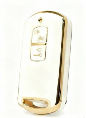 Honda Luxury Nano Key Cover, White-Gold, Premium Protective Case Compatible with PCX 150, SH125, and C125 Scooters - Honda