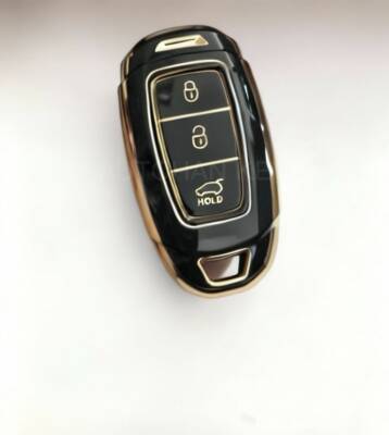 Hyundai Luxury Black Gold Nano Protective Key Case 3 Buttons Compatible with i30, ix25, ix35, Kona, Elantra, Accent, Santa Fe Models - Hyundai