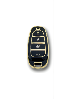 Hyundai Luxury Nano Key Cover, Black Gold Color, Compatible with 2021-2022 New Tucson and Santa Fe Models, Premium 3-Button Design - Hyundai