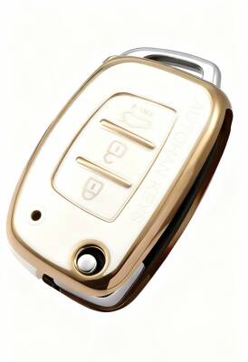 Hyundai Premium Luxury Flip Key Cover White Gold for Bayon i10 i20 ix35 Elantra Tucson - Hyundai
