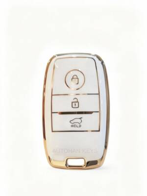 Kia Luxury Nano Key Cover, White-Gold, 3 Button Protective Case Compatible with Rio, Ceed, Soul, Sportage, Sorento, and Picanto (Non-Folding Type) - Kia