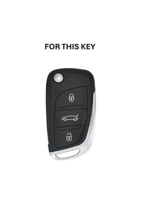 Luxury Black-Silver Nano Key Cover, Premium Car Key Protector, Compatible with Citroen C1, C2, C3, C4, C5 and Peugeot 306, 407, 807, DS, DS4, DS6 - 2
