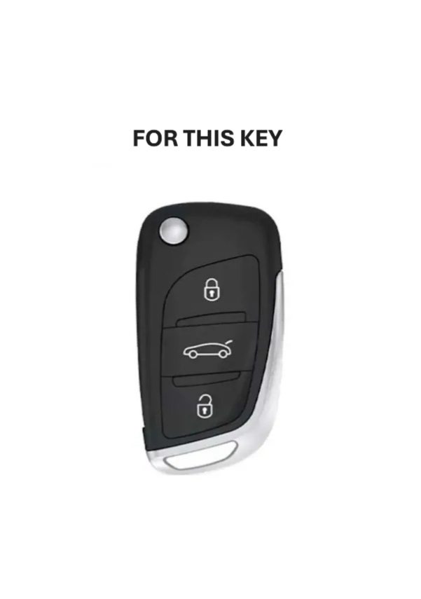 Luxury Black-Silver Nano Key Cover, Premium Car Key Protector, Compatible with Citroen C1, C2, C3, C4, C5 and Peugeot 306, 407, 807, DS, DS4, DS6 - 2