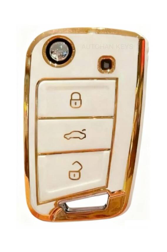 Luxury Nano Key Cover White Gold for Volkswagen Compatible with Golf 7, Golf 7.5, Tiguan and Polo - 1