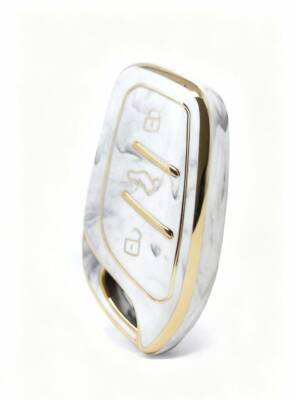 MG Luxury White Gold Marble Pattern Key Case Compatible with HS, GT, ZS, EV, ZX, MG5, MG6, Roewe RX3, RX5, I5, ERX5, I6 Models - MG
