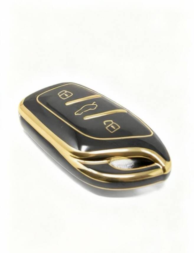 MG & Roewe Nano Key Cover, Black-Gold Color, Compatible with HS, GT, ZS, EV, ZX, MG5, MG6, RX3, RX5, I5, ERX5, I6 Models - 2