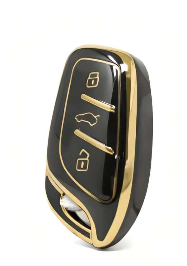 MG & Roewe Nano Key Cover, Black-Gold Color, Compatible with HS, GT, ZS, EV, ZX, MG5, MG6, RX3, RX5, I5, ERX5, I6 Models - 1