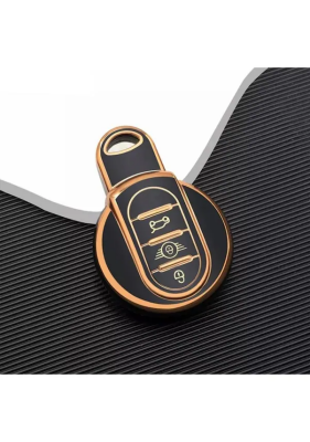 Mini Cooper Luxury Nano Key Cover, Black-Gold, Premium Protective Smart Key Case for Countryman - Mini Cooper