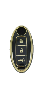 Nissan Luxury Smart Key Cover, Black-Gold, Premium Protective Case – Compatible with Micra, Juke, Qashqai, Note, Navara, Pulsar, and X-Trail Models - Nissan