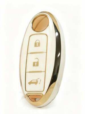 Nissan Qashqai X-Trail 3 Button Smart Key Cover, White-Gold Color, Nano Protection, Premium Design - Nissan