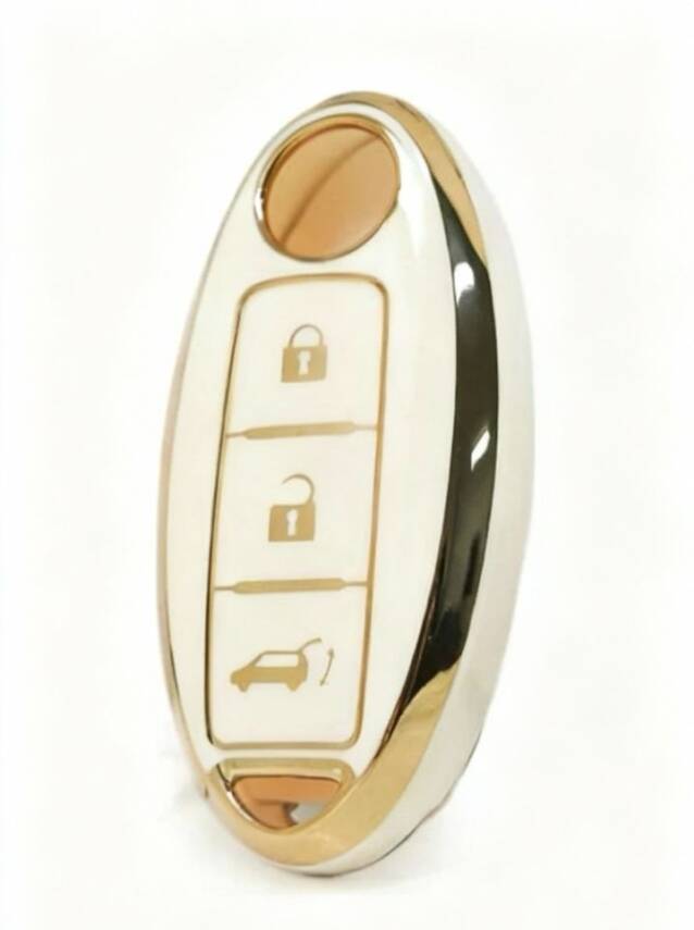 Nissan Qashqai X-Trail 3 Button Smart Key Cover, White-Gold Color, Nano Protection, Premium Design - 1