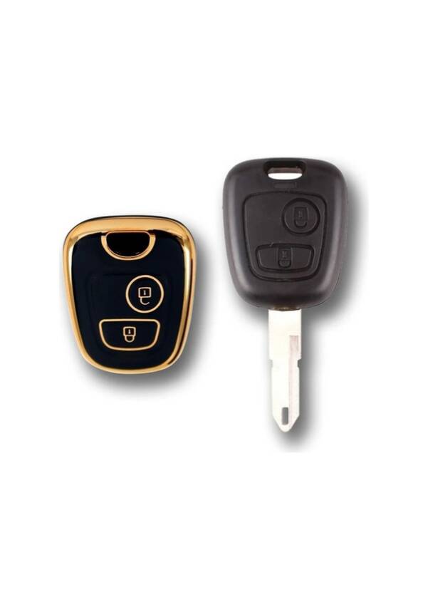 Peugeot Black Gold 2 Button Key Remote Case Compatible with 206, 106, Partner, Citroen C1, C3, Berlingo Models - 3