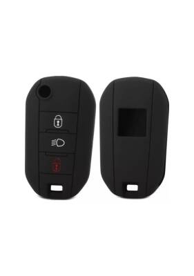 Peugeot Black Silicone Key Cover, 3-Button, Durable Protective Case – Compatible with 208, 308, 301, 3008, and 5008 Models - Peugeot
