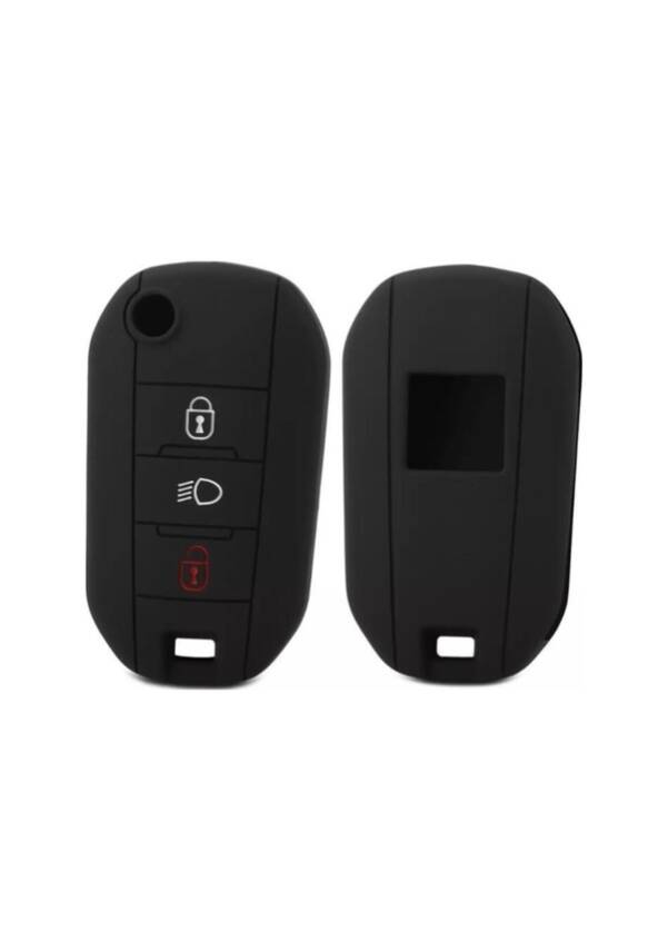 Peugeot Black Silicone Key Cover, 3-Button, Durable Protective Case – Compatible with 208, 308, 301, 3008, and 5008 Models - 1