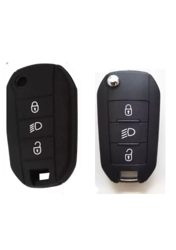 Peugeot Black Silicone Key Cover, 3-Button, Durable Protective Case – Compatible with 208, 308, 301, 3008, and 5008 Models - 2