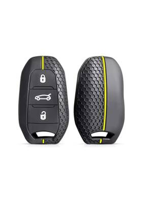 Peugeot-Citroen Honeycomb Pattern Key Cover, Black-Yellow Color, Compatible with 208, 308, 508, 2008, 3008, 5008, Rifter - Peugeot